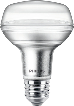 Philips LED-Lampe CorePro LEDspot 8-100W E27 827 R80 36° Frontansicht