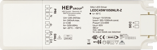 HEP LED Treiber dimmbar 350-1050mA Frontansicht