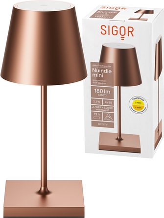 Sigor Akku-Tischleuchte Nuindie mini USB-C bronzefarben Frontansicht