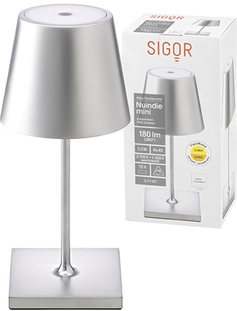 Akkuleuchte Nuindie mini silberfarben 250mm Frontansicht