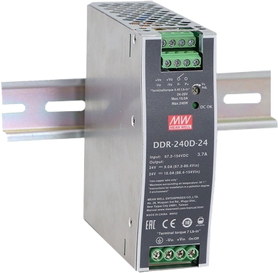 DC/DC-Wandler für Hutschiene 24V 10A Frontansicht Produktfoto