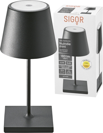 Sigor Akku-Tischleuchte Nuindie mini USB-C nachtschwarz Frontansicht
