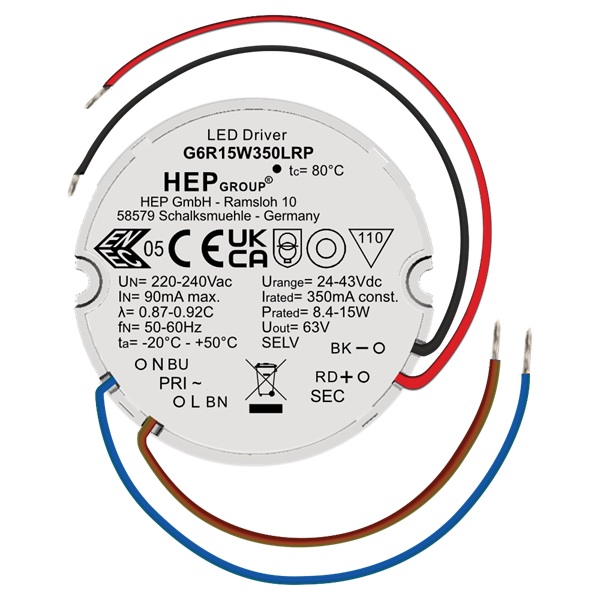 HEP LED Treiber, Konstantstrom, 15W, Frontansicht