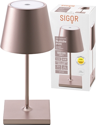 Sigor Akku-Tischleuchte Nuindie mini 250mm rosegold 2,2W Frontansicht