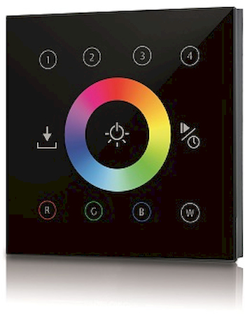 Rutec AC-Funk Touchpanel 4 Zonen RGBW Glas schwarz Frontansicht
