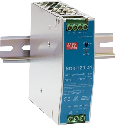 Schaltnetzteil Hutschiene 120W 24V 5A Frontansicht Produktfoto