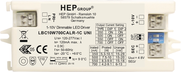 HEP LED Treiber dimmbar 350-700mA Frontansicht