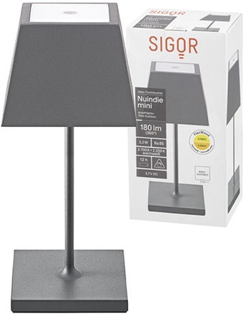 Sigor Akku-Tischleuchte Nuindie mini 250mm graphitgrau 2,2W Frontansicht