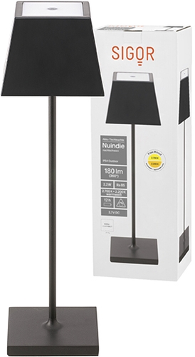 Sigor Akku-Tischleuchte NUINDIE 370mm schwarz eckig Frontansicht