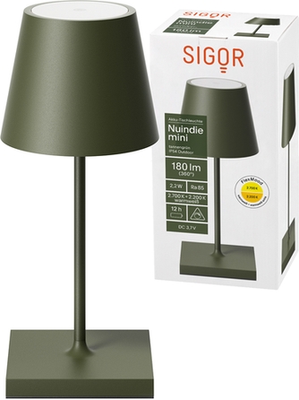 Sigor Akku-Tischleuchte Nuindie mini USB-C tannengrün Frontansicht