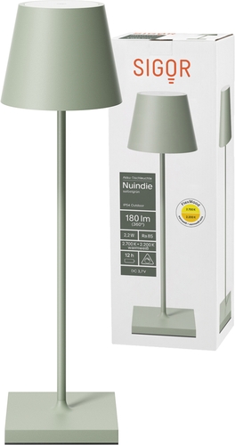 Sigor Akku-Tischleuchte Nuindie USB-C salbeigrün 380mm Frontansicht