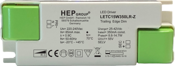 HEP LED Treiber, dimmbar, Konstantstrom, Frontansicht