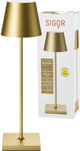 Akkuleuchte Nuindie goldfarben Frontansicht