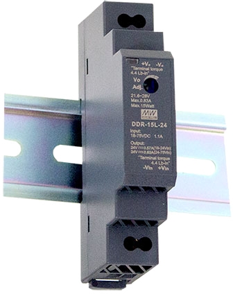 DC/DC-Wandler Hutschiene 12V 1.25A Frontansicht Produktfoto