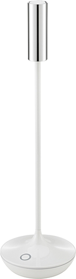 Akkuleuchte Nucandle von Sigor in keramikweiß und chrom, moderne Tischleuchte mit warmweißem Licht