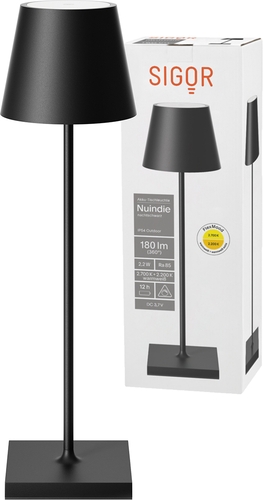 Akkuleuchte Nuindie USB-C nachtschwarz 2,2W 2200K/2700K Frontansicht