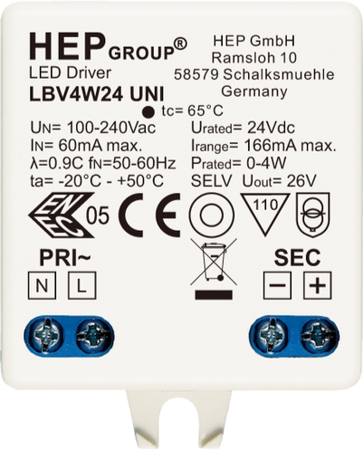 HEP LED Netzteil 24Vdc 4W Frontansicht