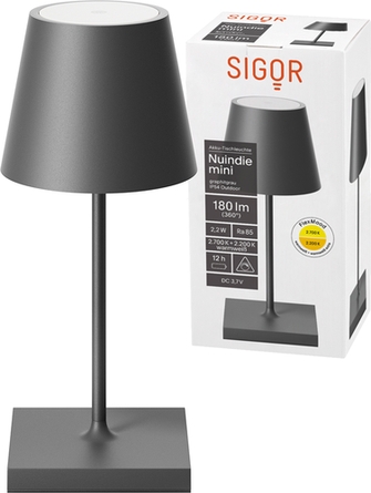 Sigor Akku-Tischleuchte Nuindie mini USB-C graphitgrau Frontansicht