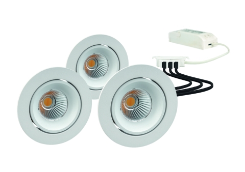 LED-Einbaustrahler Set mit DimToWarm Funktion, 3er Packung, rund, Frontansicht