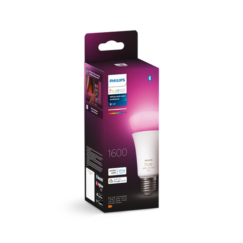 Philips Hue E27 Lampe in Frontansicht, smarte LED-Lampe mit Farbwechsel