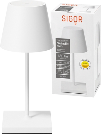 Sigor Akku-Tischleuchte Nuindie mini USB-C schneeweiß Frontansicht