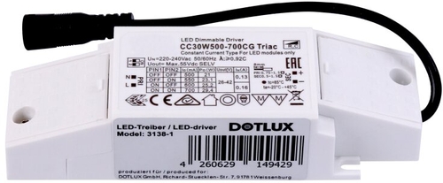 Dimmbares Dotlux LED-Netzteil 13-30W Frontansicht