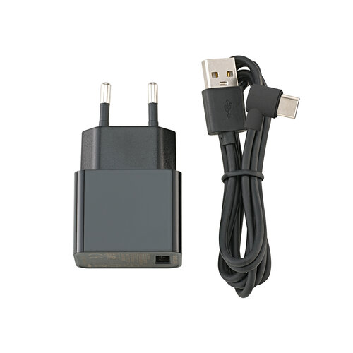 Sigor USB-C Ladekabel inkl Netzteil schwarz 1200mm Frontansicht