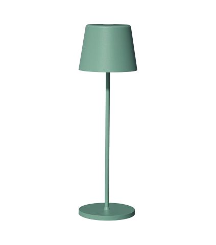 Kabellose Tischlampe mattgrün-grau, IP65, 2200 & 2700 K, Frontansicht