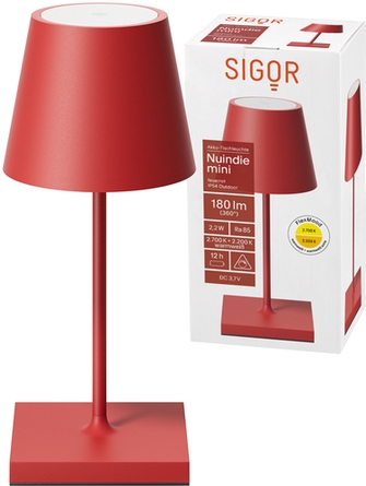 Sigor Akku-Tischleuchte Nuindie mini USB-C feuerrot Frontansicht