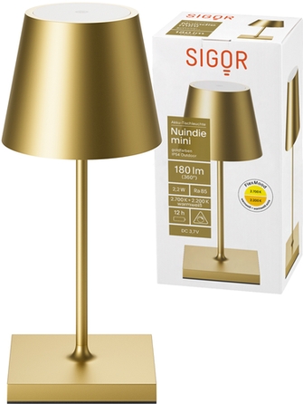 Sigor Akku-Tischleuchte Nuindie mini USB-C goldfarben Frontansicht