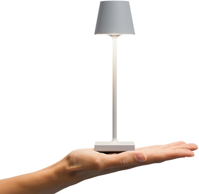 Sigor Akku-Tischleuchte Nuindie pocket in nebelgrau, flexible LED-Beleuchtung mit warmweißem Licht