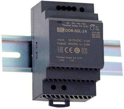 DC/DC-Wandler Hutschiene 12V 5A Frontansicht