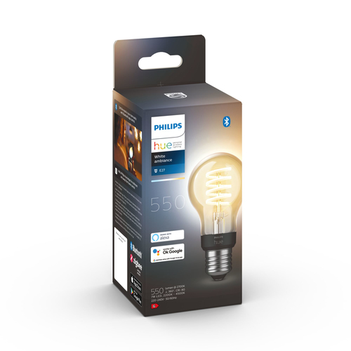 Philips Hue E27 Filament Lampe A60 550lm Frontansicht