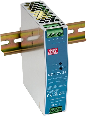 Mean Well Schaltnetzteil 75W 48V 1,6A Hutschiene Frontansicht