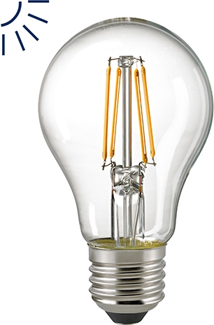 Sigor LED-Lampe 7W mit Sensor, klare Filamentoptik, Frontansicht