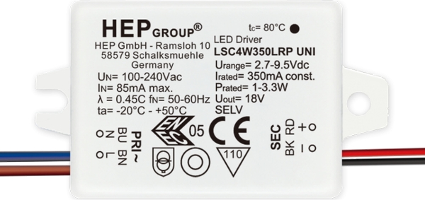 HEP LED Treiber, Konstantstrom, 4W, Frontansicht