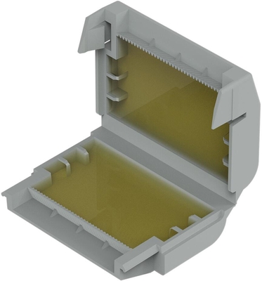 Wago Gelbox 2x73 für Aderleitungen, Frontansicht, grau