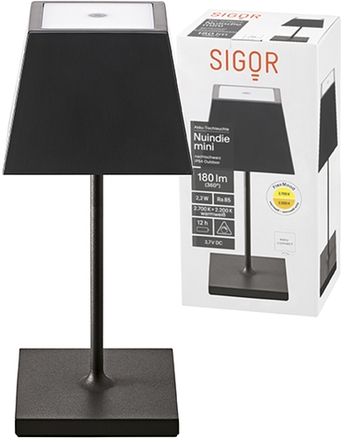 Sigor Akku-Tischleuchte Nuindie mini 250mm nachtschwarz 2,2W Frontansicht