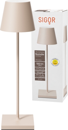 Sigor Akku-Tischleuchte Nuindie USB-C in dünenbeige, FlexMood mit warmweißem Licht