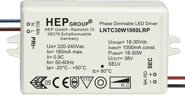 HEP LED Treiber, dimmbar, Konstantstrom, Frontansicht