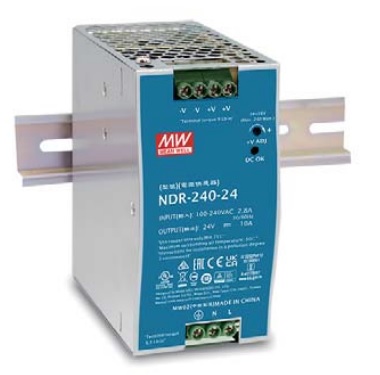 Schaltnetzteil 240W 24V/10A für Hutschiene Frontansicht Produktfoto