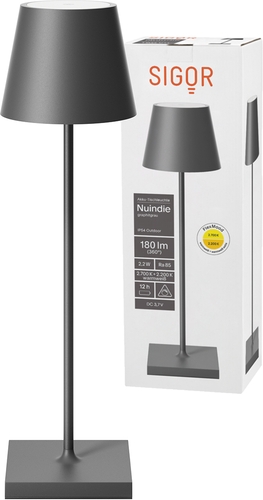Sigor Akku-Tischleuchte Nuindie USB-C in graphitgrau, dimmbare LED-Tischleuchte