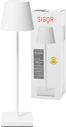 Akku-Tischleuchte Nuindie von Sigor in schneeweiß, USB-C, 2,2W, Frontansicht