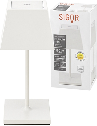 Sigor Akku-Tischleuchte Nuindie mini 250mm schneeweiß 2,2W Frontansicht