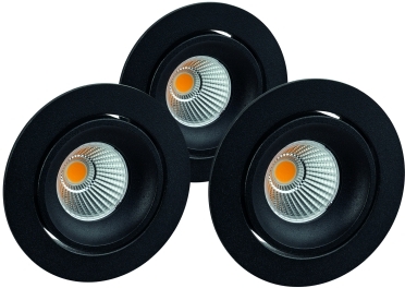 LED-Einbaustrahler Set mit 3 Strahlern, rund, 3000K, Frontansicht