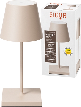 Sigor Akku-Tischleuchte Nuindie mini USB-C dünenbeige Frontansicht